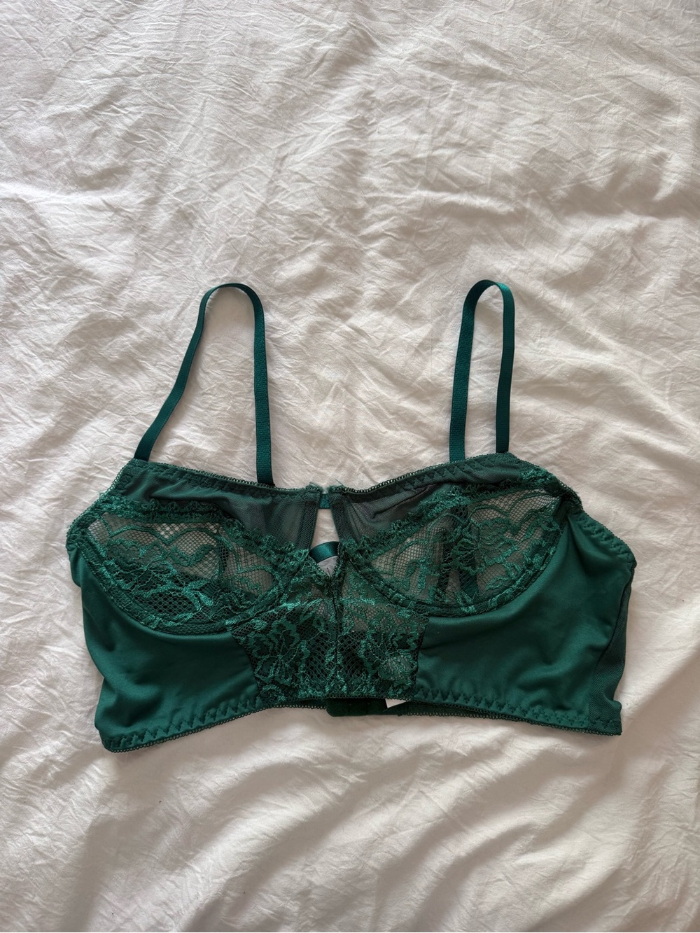 Lace Trim Emerald Green Balconette Bra